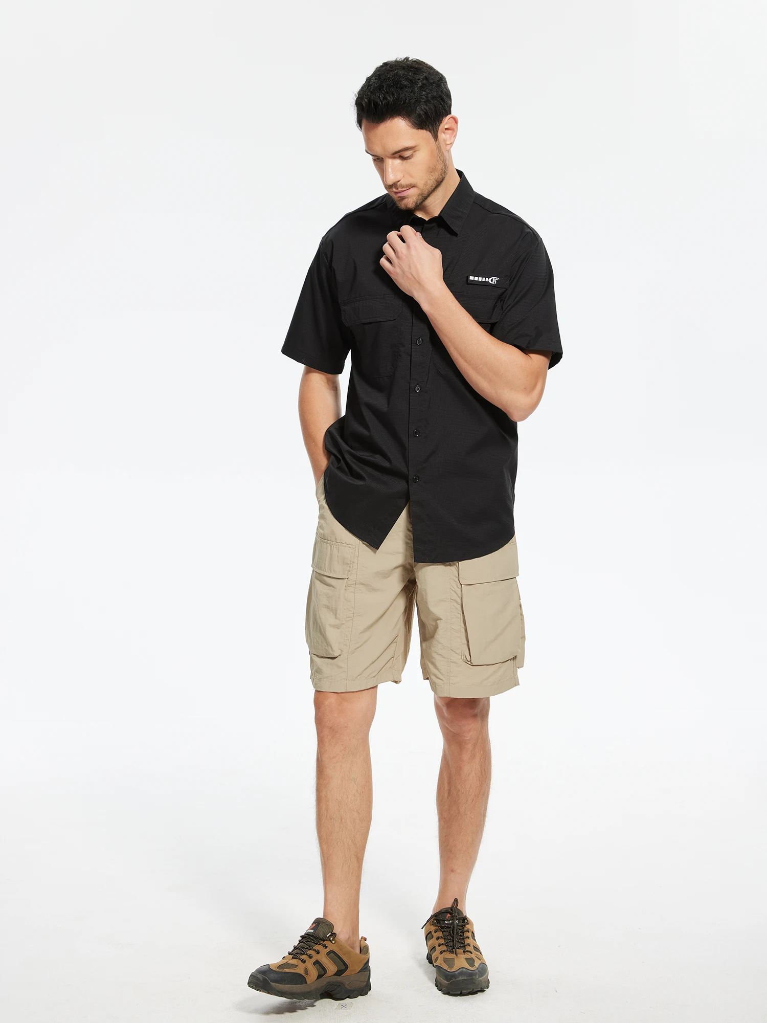 Herren UPF 50+ Kurzarm-Angelhemden mit Sonnenschutz, Rashguard, lässiges Button-Down-Angel-Wandershirt mit atmungsaktivem Mesh – Detail 2