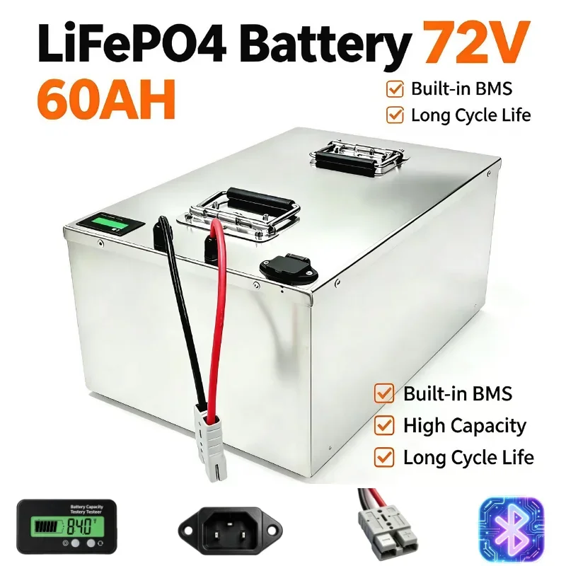 Lithium 72V 60Ah Deep Cycle Long Life LiFePO4 Battery BMS 24S for 7000W 3500W Golf Carts, Camping Equipment , Small Vehicles