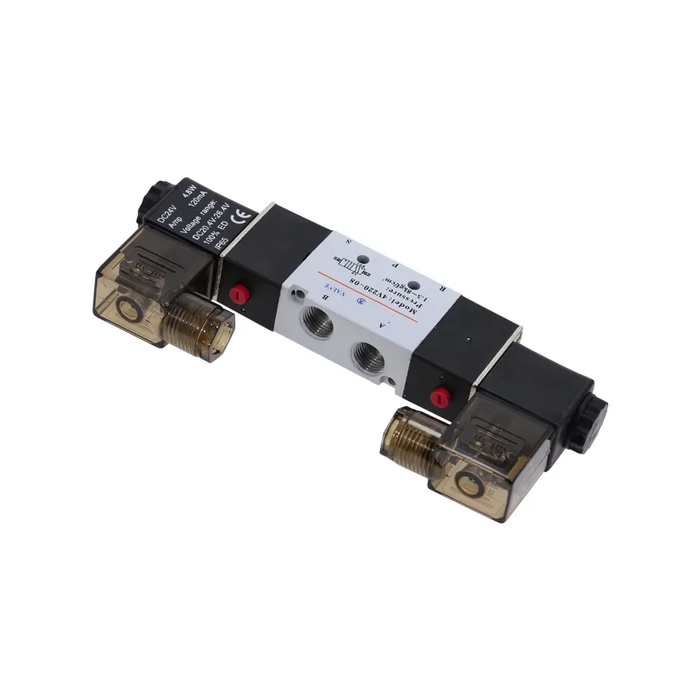 4V220-08 Air Pneumatic Solenoid Valve 5-Way 2-Position 1/4' Aluminum Alloy Internal E 12VDC 24VDC 110VAC 220VAC 0.15-0.8Mpa