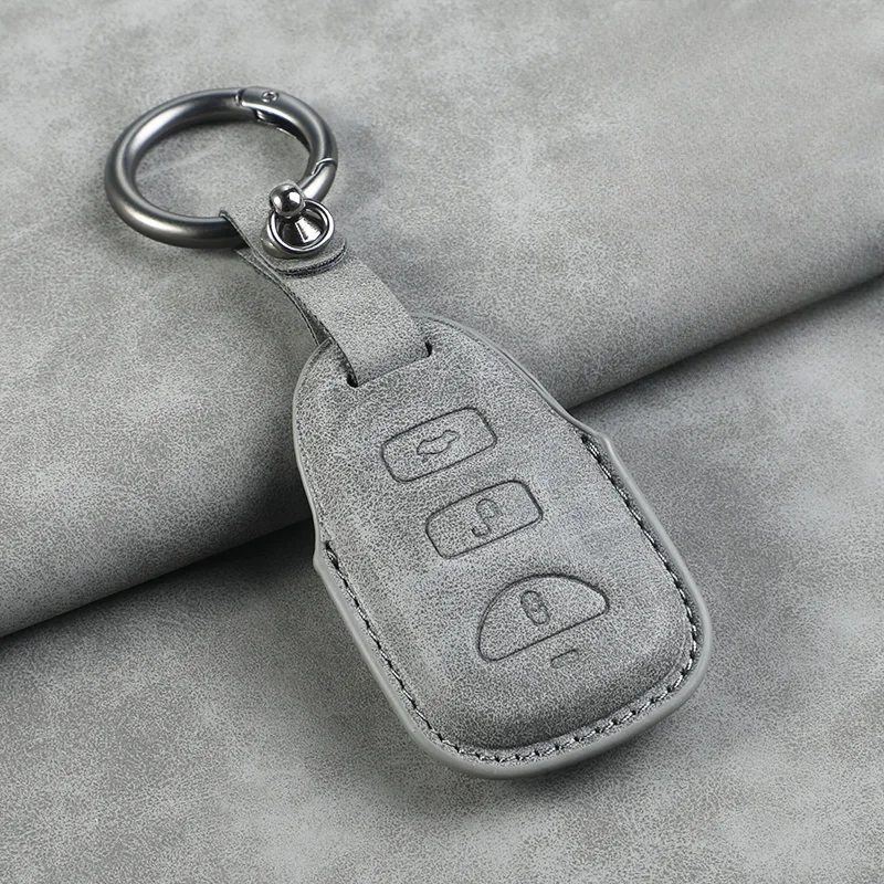 

Leather Car Smart Key Cover Case For Hyundai Kia Tucson Sonata Santa FE Carens Keyless Protector Key Shell Keychain Accessories