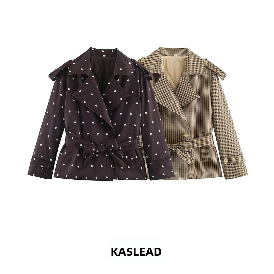 KASLEAD New Women's Cotton Blend Long Sleeve Printed Windbreaker Jacket with Pockets Versatile Autumn Fashion Outerwear