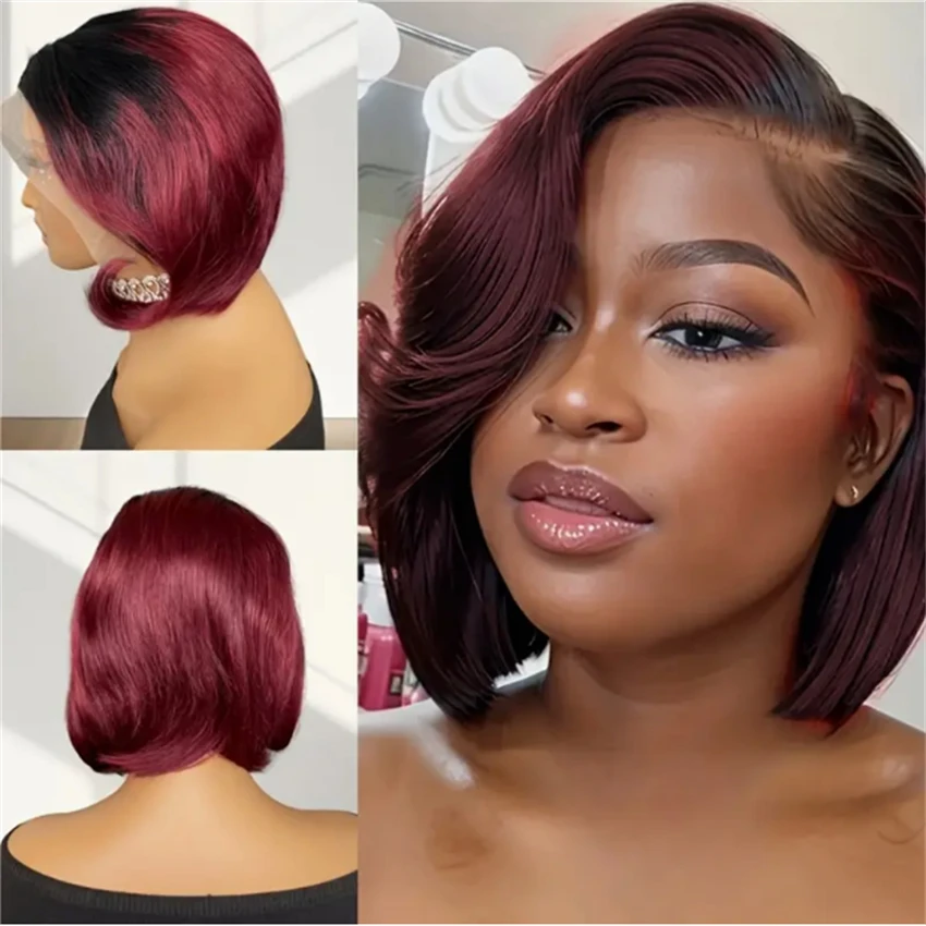 13x4 Lace Front Brazilian Human Hair Wig for Women, 8 Inch Short Straight Bob Wig, 180% Density Pre Plucked Hairline