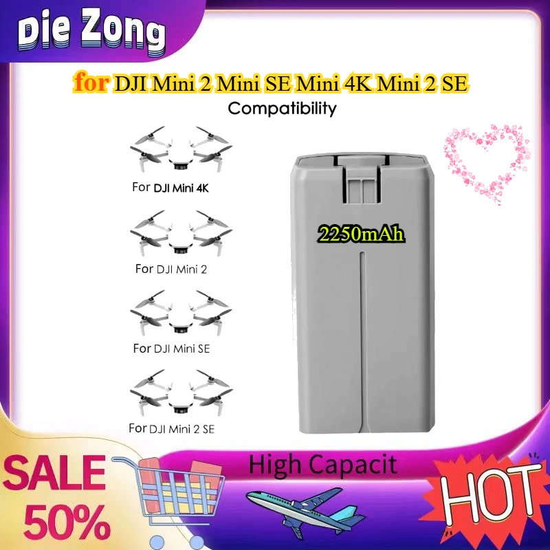 New Large Capacity Drone Battery 2250mah for DJI Mini2 SE 4K+Three-Way Charging Hub for Mini 2 Camera Drones Accessories