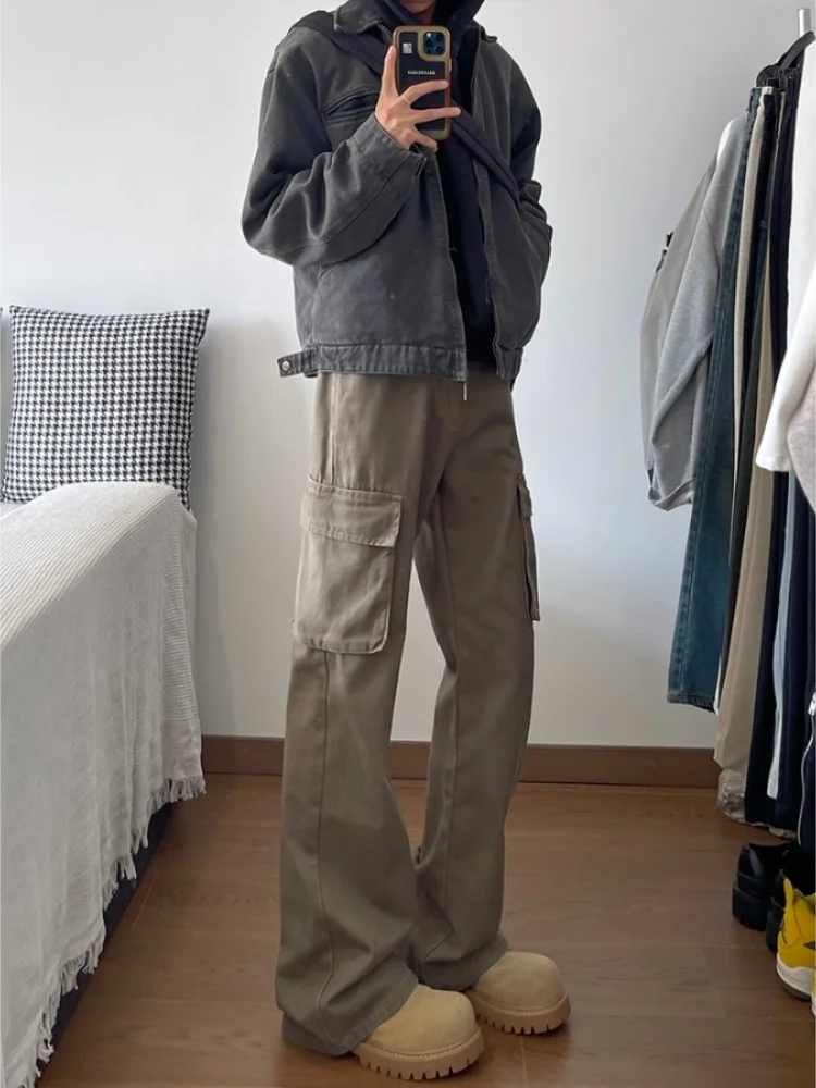 

Loose Straight Leg Men's Workwear Pants Spring Autumn Faion Brand High Waist Zipper ket No Ironing Casual Long Trousers