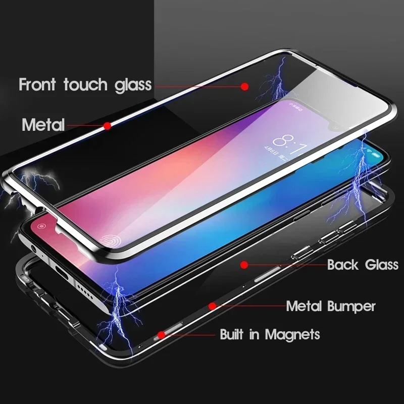 360° Protection Metal Magnetic Phone Case For Xiaomi Redmi Note 8 9 10 11 9T 9A 9S Pro POCO M3 X3 M5S Double Sided Glass Cover