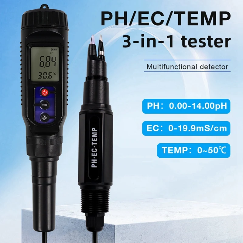 Water Soil Quality Tester Digital PH/EC/TEMP 3-In-1 Meter Multi-Function Testing PH Meter For Aquariums Pools Dough