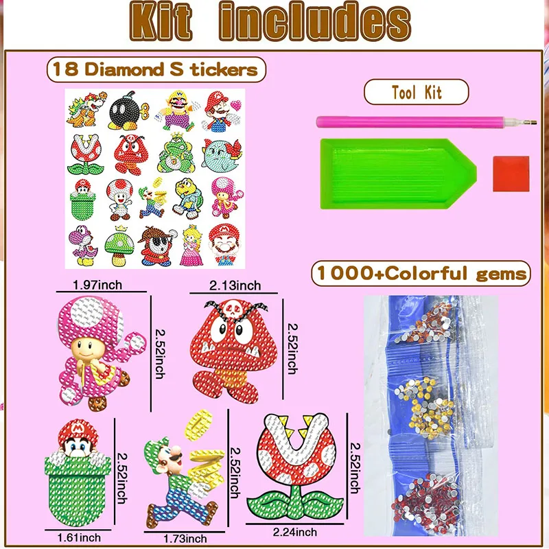 Super Mario 5D Diamond Painting DIY Stickers Decoration Diamond Mosaic Handmade Artworks Children's Puzzle Toys Festival Gifts