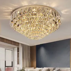 Stainless Steel Ceiling Lamp In Living Room,modern Rectangular/Round K9 Crystal Lamp,luxury Ceiling Lamp 2024,e14 Light Source