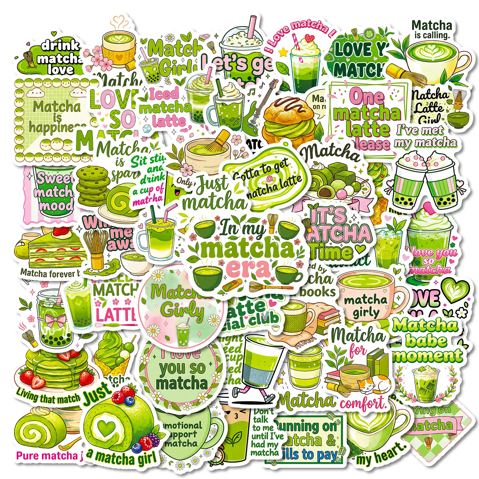 10/56PCS Matcha Style Cartoon Stickers Girls Daily Mood Text Graffiti Decoration DIY Notebook Suitcase Mobile Guitar Toys Decals