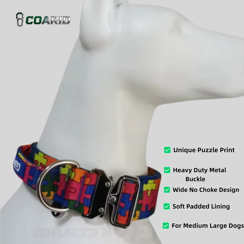 

Durable Puzzle Pattern Dog Collar, Thick Nylon Pet Collar with Heavy Duty Metal Buckle, Adjustable for Small Medium Dogs