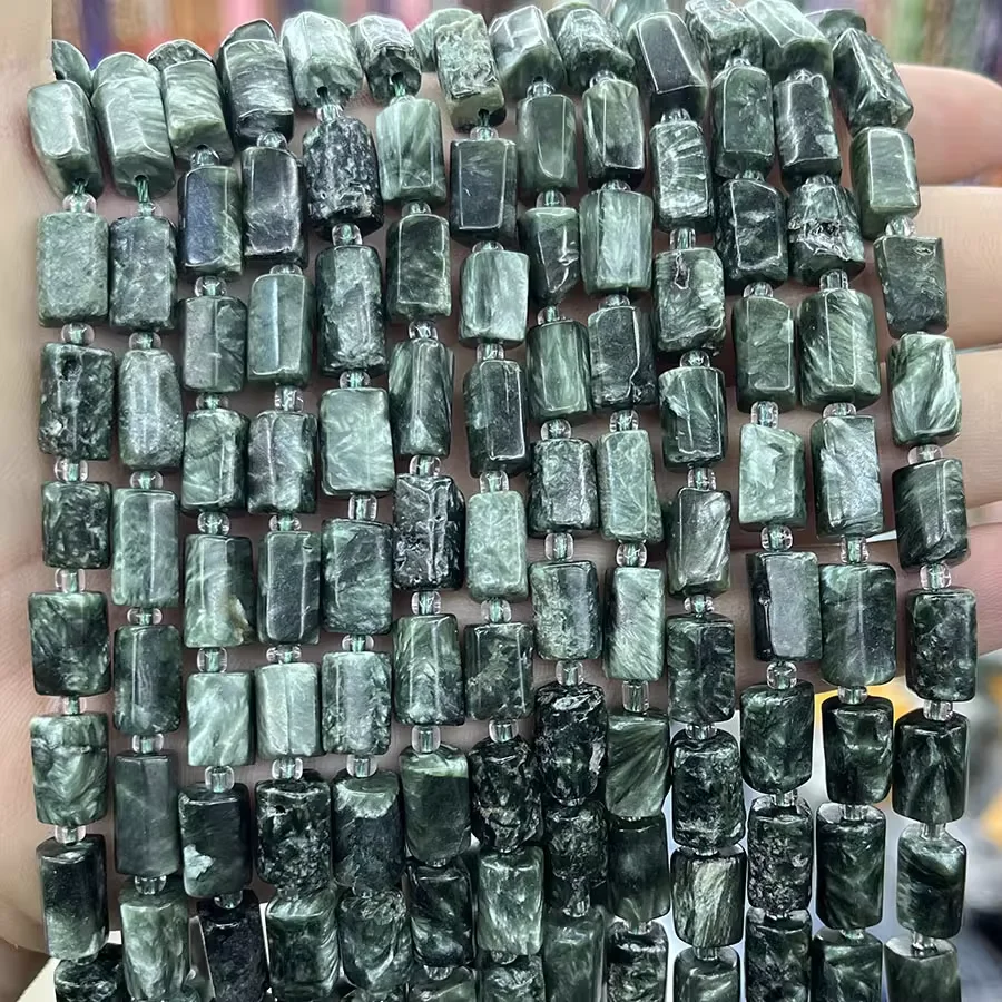 Natural Green Seraphinite Nugget Free Form Column Loose Smooth Necklace Bracelet Jewelry Beads