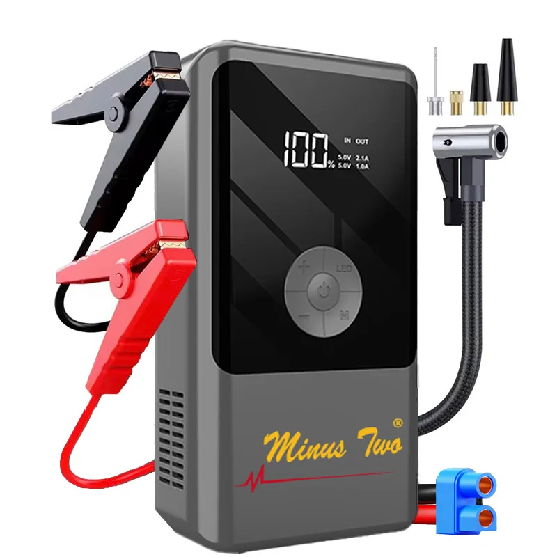 Portable 12V Car Jump Starter with Air Compressor, Digital Display Emergency Booster, Electric Tire Inflator Pump Combo for Auto