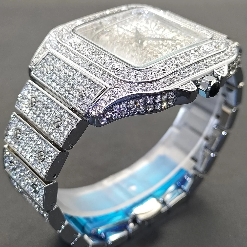 Hip Hop Square Watches Mens Top Brand Luxury Iced Out Watch Calendar Waterproof Business Diamond Wristwatches Male Clock Hours