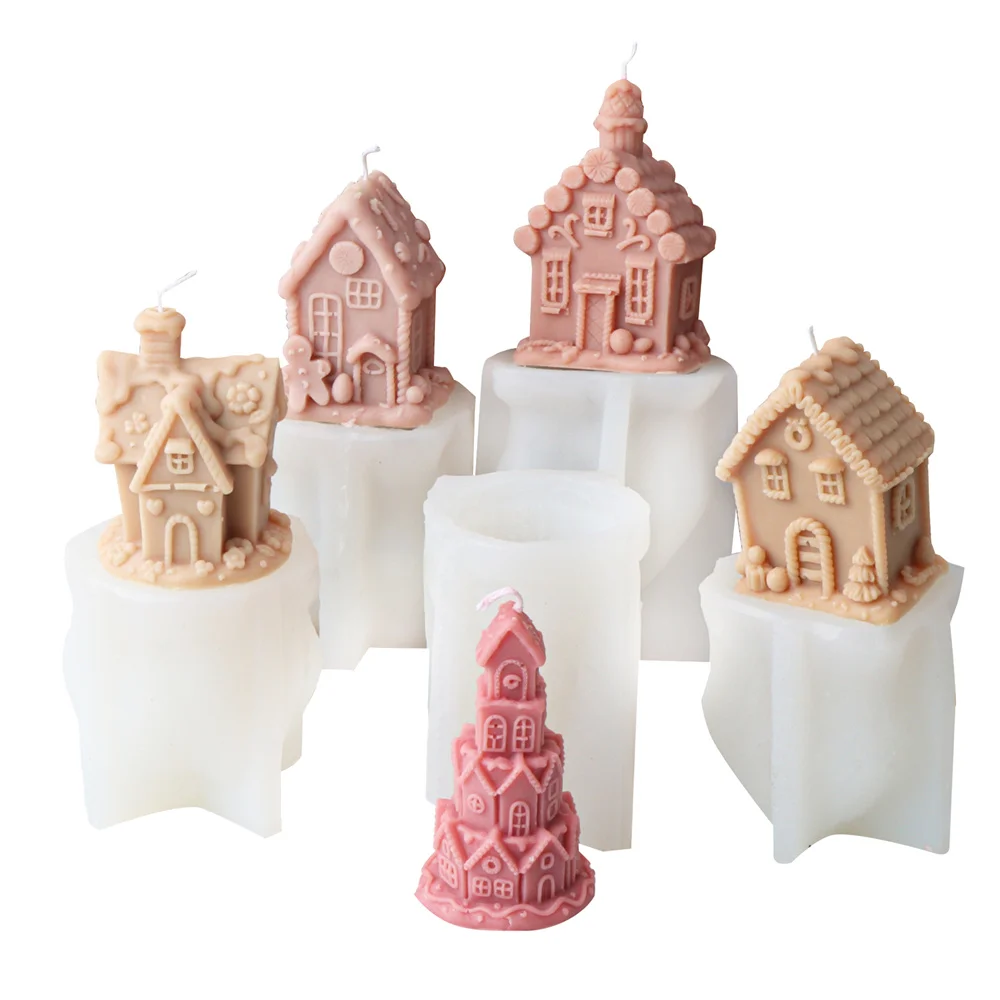 3D House Candle Mold DIY Wooden House Castle Silicone Mold Scented Candle Resin Plaster Making Tool Home Decor Christmas Gift images - 6