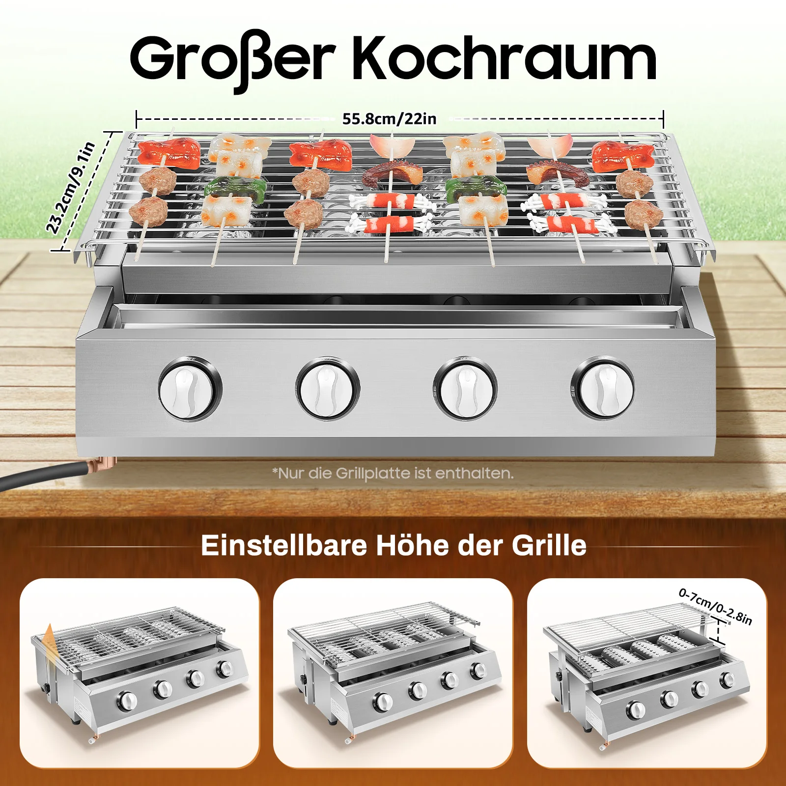 

Outdoor Cooking Commercial Gas Grill Profession Portable Stainless Steel Smokeless BBQ Grill Ceramic 4 Burners