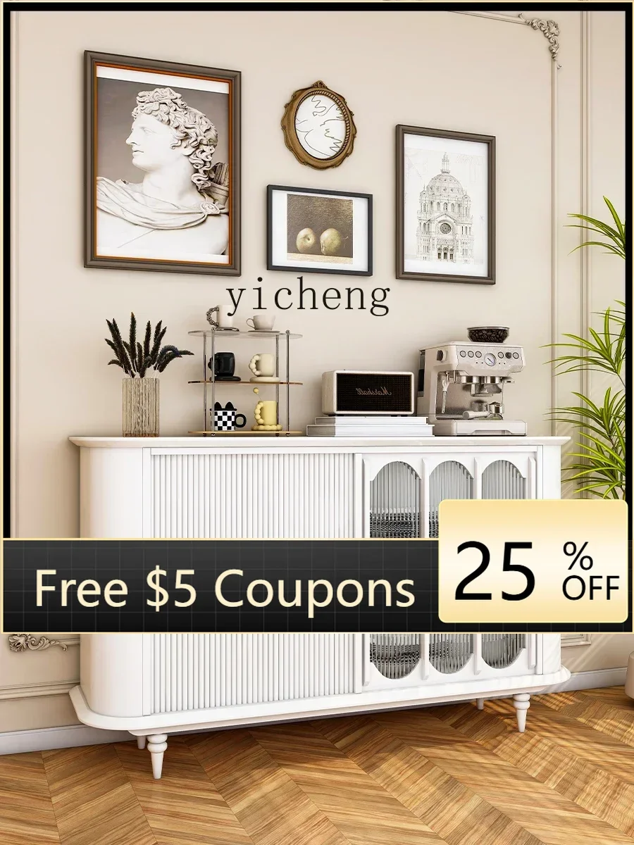 

GZ Light Luxury Solid Wood Sideboard Retro Living Room Storage Chest of Drawers Restaurant Wine Cabinet