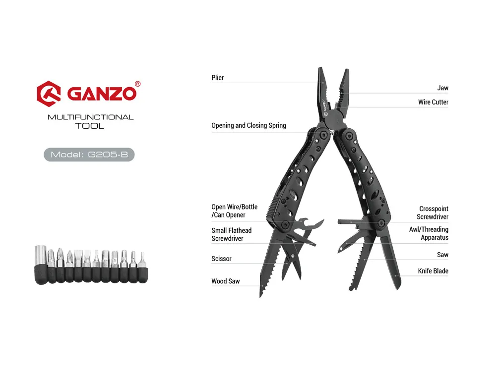 Ganzo G205B Multitool Handgereedschap Draagbare Opvouwbare Schroevendraaierset Multifunctionele Gereedschapsset
