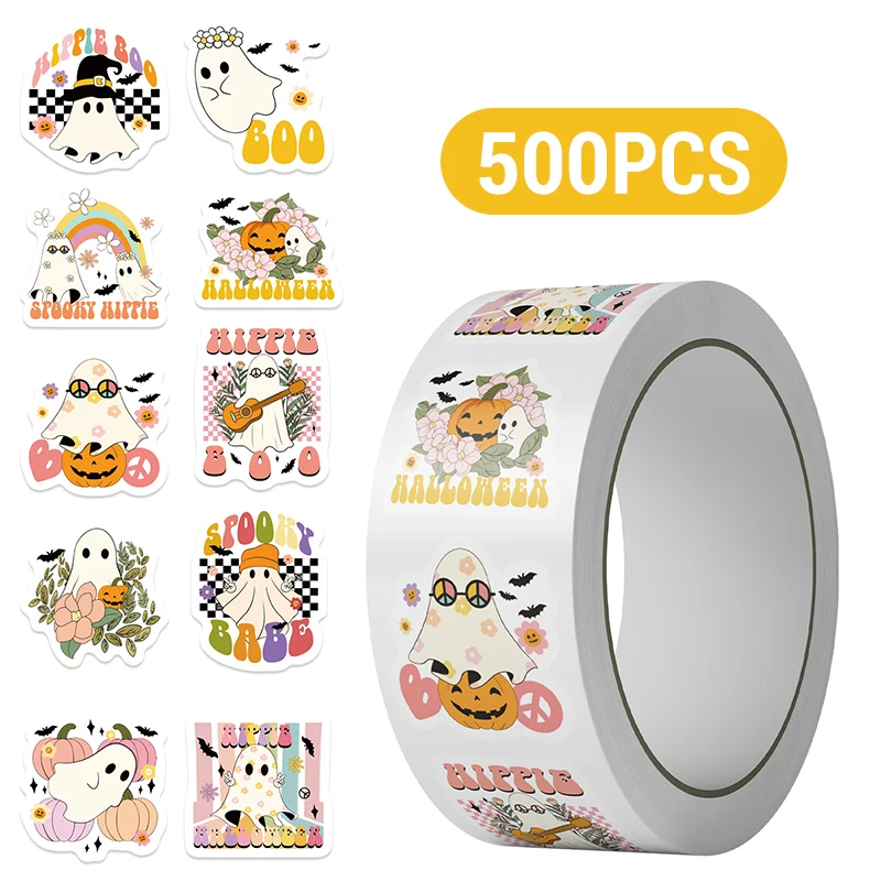 500 Stück Weihnachts-Geister-Aufkleber, Rollen, ästhetisches Vinyl, wasserfest, Halloween-Aufkleber für Wasserflasche, Laptop, Telefon