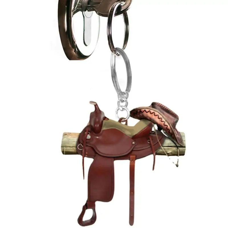 Saddle Key Chain Riding Horse Keychain Flat Acrylic Horse Saddle Brown Wild West For Horse Lover Car Ornament