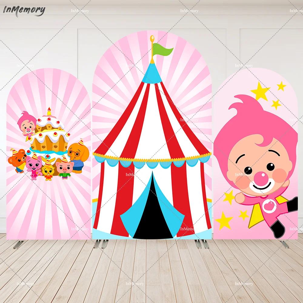 

Cartoon Pink Circus Plim Plim theme Arch Backdrop Cover for Girls Birthday Supplies Animals Pig Bear Newborn Baby Shower Banner