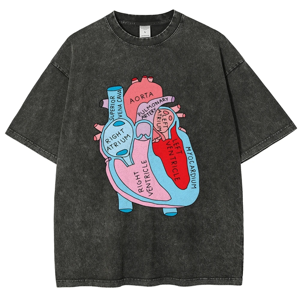 Contrasting Color Pure Cotton Women's T-Shirt Cartoon Heart Letter Printing Loose Oversize Shoulder Down Trend New Short Sleeves image 2
