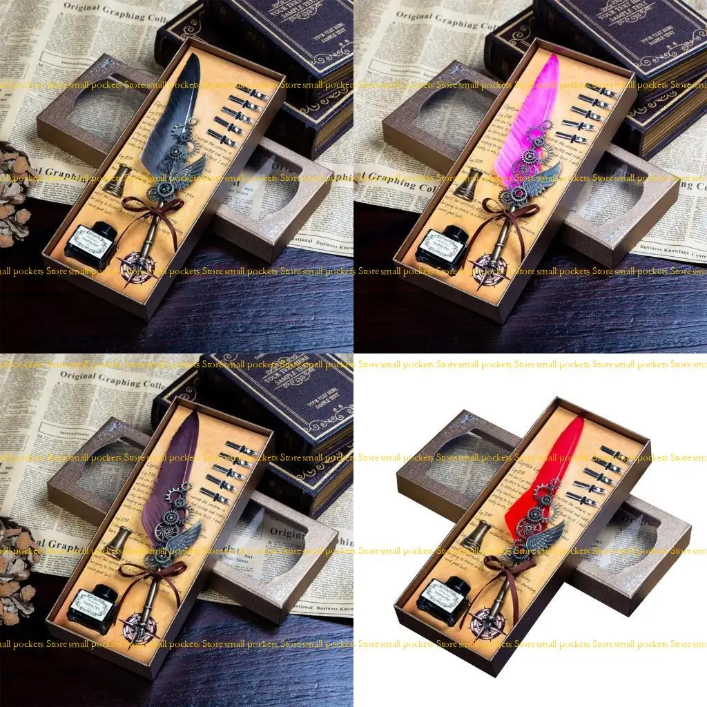 

R1WD Pen Set Antique Writing Quill Dip Pens for Writing Drawing Signatures Wedding Birthday Decor