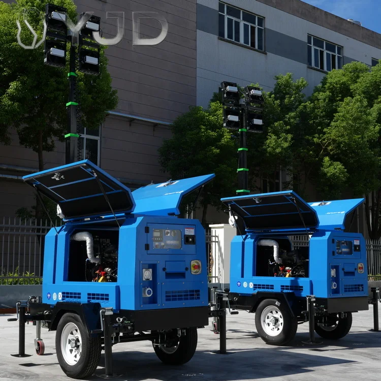 DYJD WellPower 7M Diesel Generator 4x400W Mobile LED Light Tower Telescopic Mast IP67 Rated 360 Beam Angle Portable Lighting