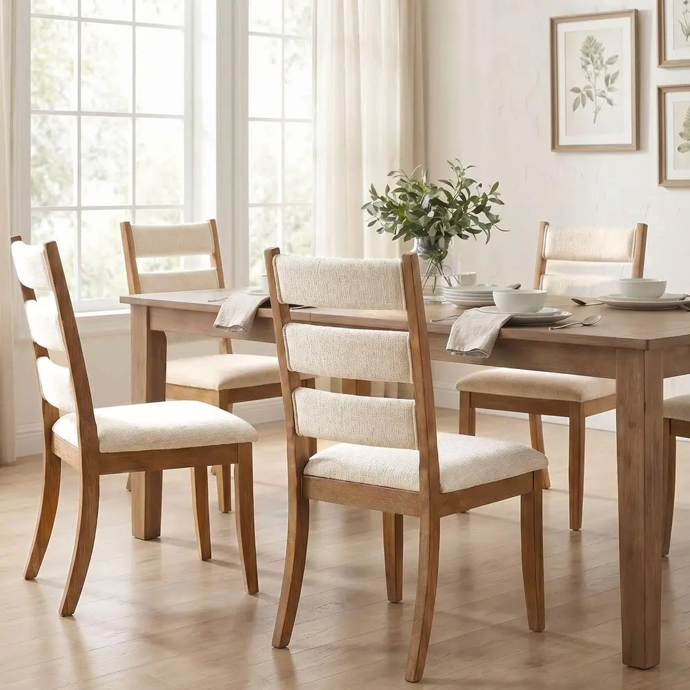 

Chairs Set of 4 Farmhouse Kitchen Chairs with Upholstered Cushion Back and Seat Ladder Back Side Chairs for Dining Room Living
