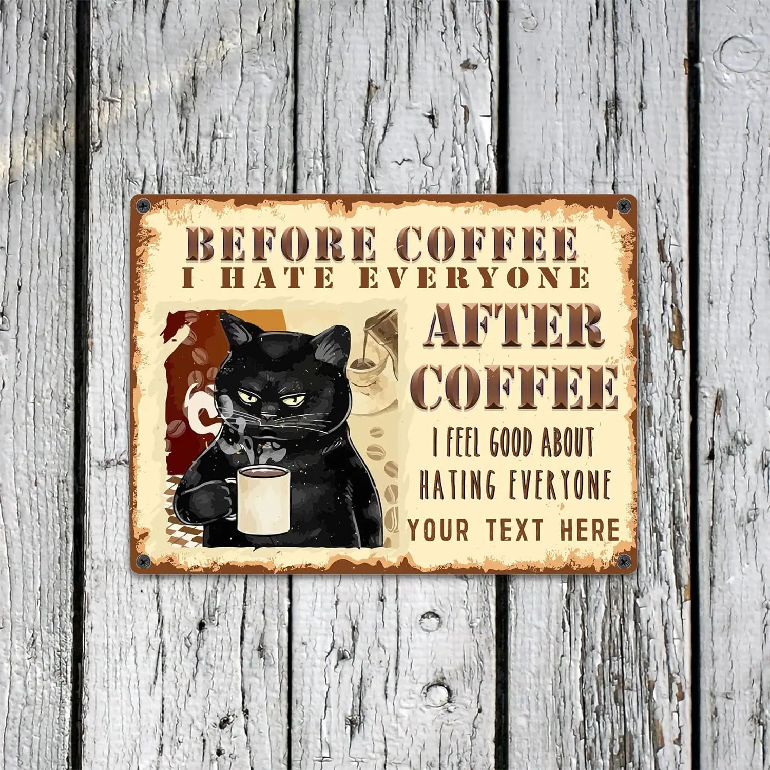 Vintage Metal Tin Sign Funny Personalized Garage Signs Bathroom Room Wall Decor Metal Sign Custom Before Coffee I Hate