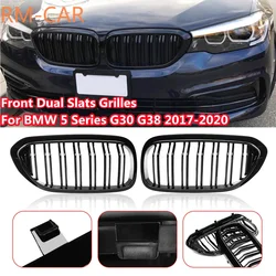 Glossy Black Car Front Kidney Grille Grill For BMW 5 Series M5 G30 G31 G38 520i 530i 540i 2017-2020 2-Slat Front Bumper Grill