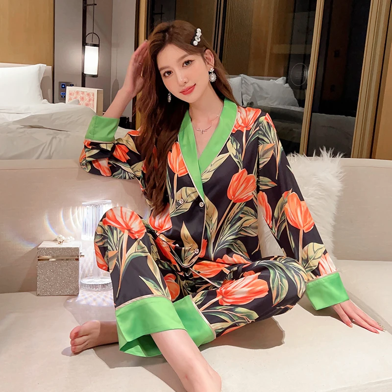 Pijama confortável feminino, roupa de dormir solta, roupa doméstica fina, alta qualidade, nova moda