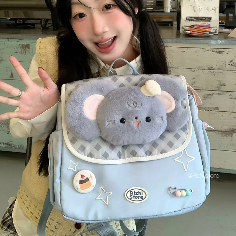 Original Playful Nylon Backpack Large Capacity School Bag Japanese Cute Cartoon Animal Student Backpack for Women