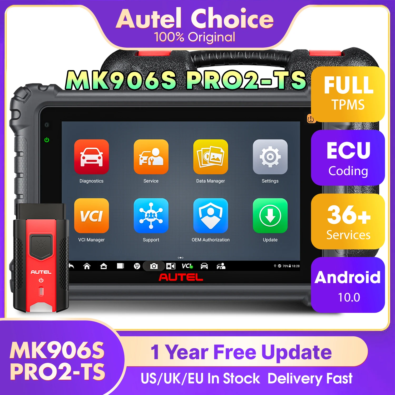

Autel MaxiCOM MK906S Pro2-TS MK906S Pro-TS Инструмент диагностики автоматического программирования TPMS Кодирование ЭБУ Все системы OBD2 Диагностический сканер