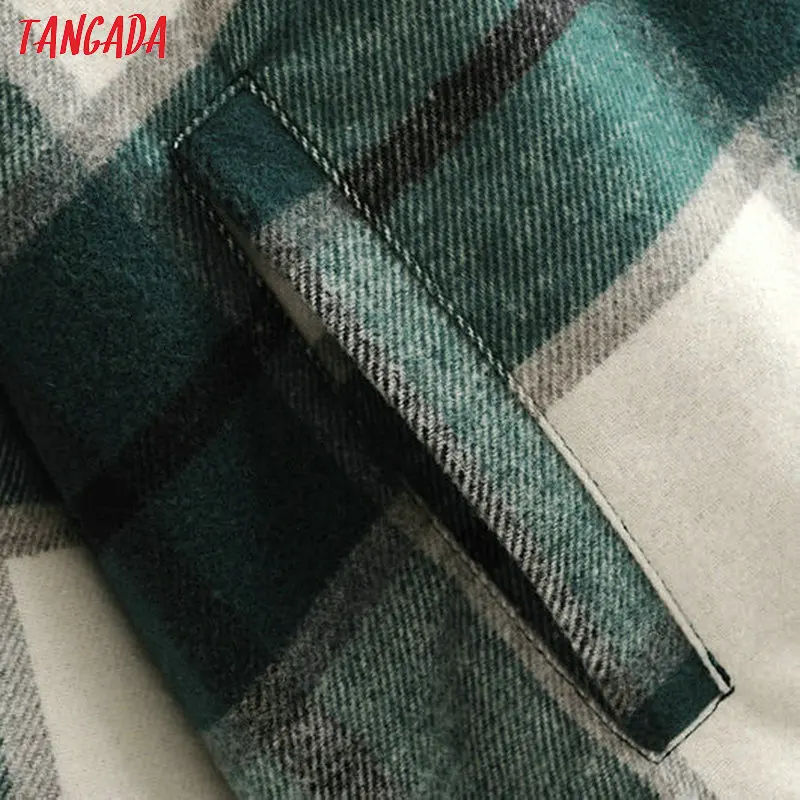 Tangada 2020 Winter Women green plaid Long Coat Jacket Casual High Quality Warm Overcoat Fashion Long Coats 3H04