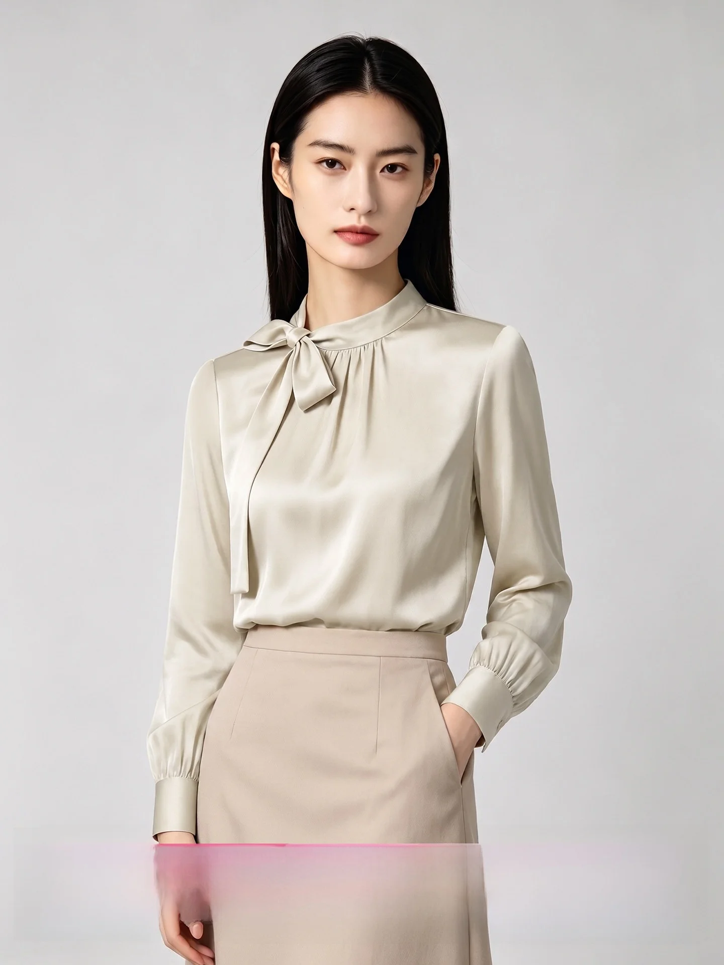 

CVANEA Spring 2026 Women's Silk Shirt Casual Commute Wide Neck Design Long Sleeve Breathable Comfortable Fashionable