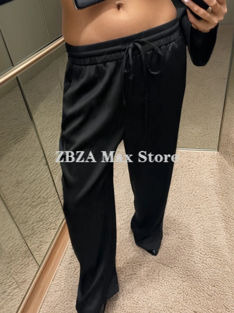 ZBZA Donna Antirughe pantaloni balzer abito doppio petto Colletto a bavero maniche lunghe cappotto vita alta Tasche frontali Pantaloni gamba larga