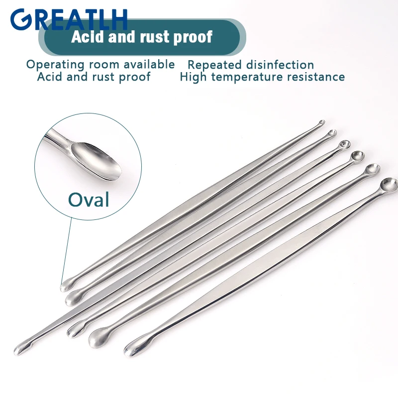 Orthopedic Stainless Steel Bone Curette Double End Oval and Round Orthopedic Surgery Instruments pet