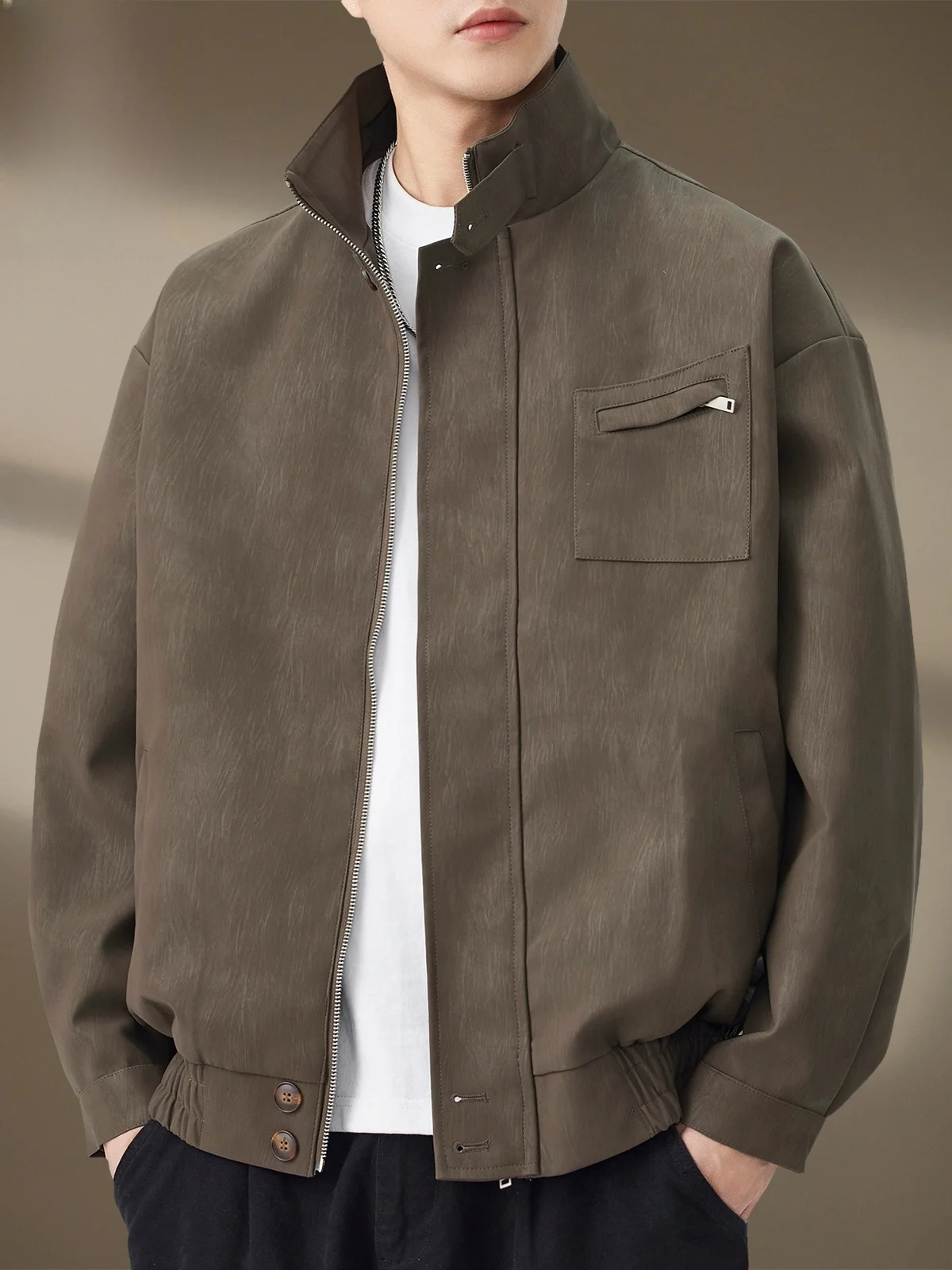 

Harlington Men's Leather Jaet Motorcycle Sle Spring 2026 Vintage Stand Collar Cleanfit Casual Long Sve Coat