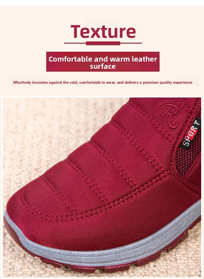 Damen Winter Fleece-gefütterte Slip-On Schneestiefel Wasserdichter Stoff Rutschfeste Robuste Sohle Warme Knöchelhohe Outdoor-Wanderstiefel – Detail 4