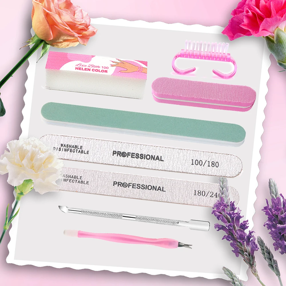 8pcs/Set Nail manicure Care Tool Kit Nail Buffer Professional Nail Files Brush Manicure Pedicure UV Gel Nails Polish Art Tools