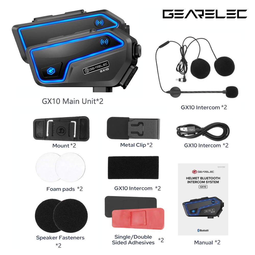 GEARELEC GX10 Bluetooth Motor Intercom Helm Headset 10 Rijders Draadloze BT Motor Interphone Muziek Delen PK B4FM-X