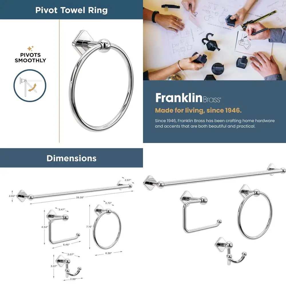 

4-Piece Bathroom Accessory Set in Polished Chrome: 18 Towel Rack, 6 Towel Bar, Tissue Holder, Hook