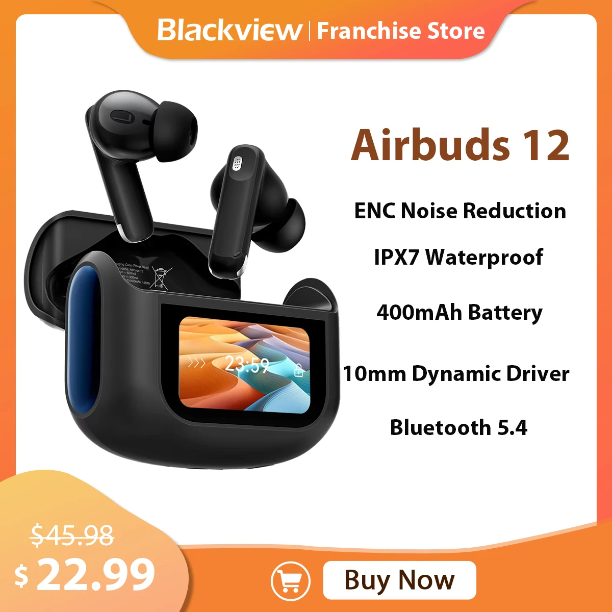 Bluetooth-наушники Blackview Airbuds 12, с сенсорным экраном, беспроводные наушники-вкладыши, водонепроницаемость IPX7, глубокие басы для звонков Bluetooth-наушники Blackview Airbuds 12, с сенсорным экраном, беспроводные наушники-вкладыши, водонепроницаемость IPX7, глубокие басы для звонков