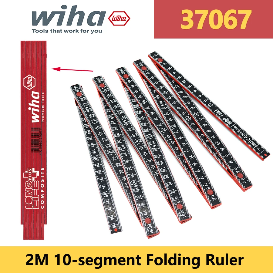 WIHA 37067 Folding Ruler 2M Enhanced Durable Composite 10-segment Ruler Woodworking Measuring Tool