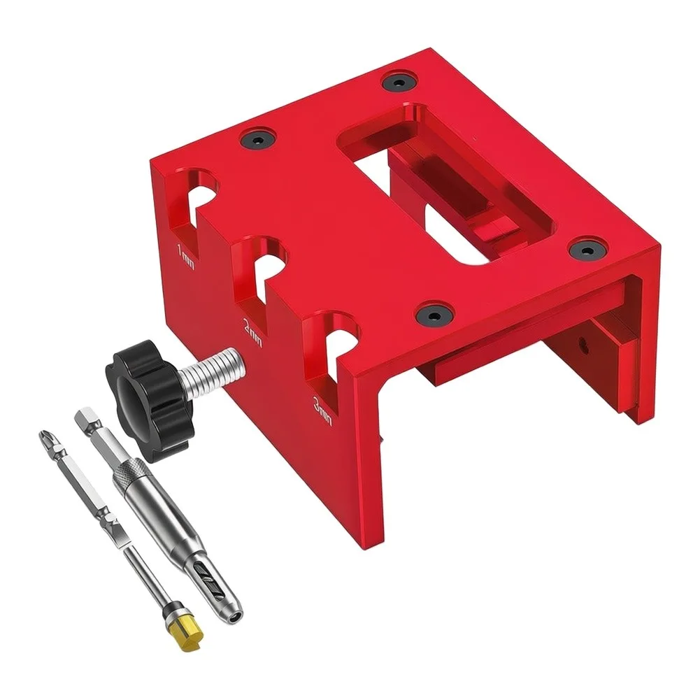 Red Aluminum Alloy Door Lock Installation Jig Kit Adjustable Mortise Locator With Drill Bits For Wood And Metal Door Drilling To