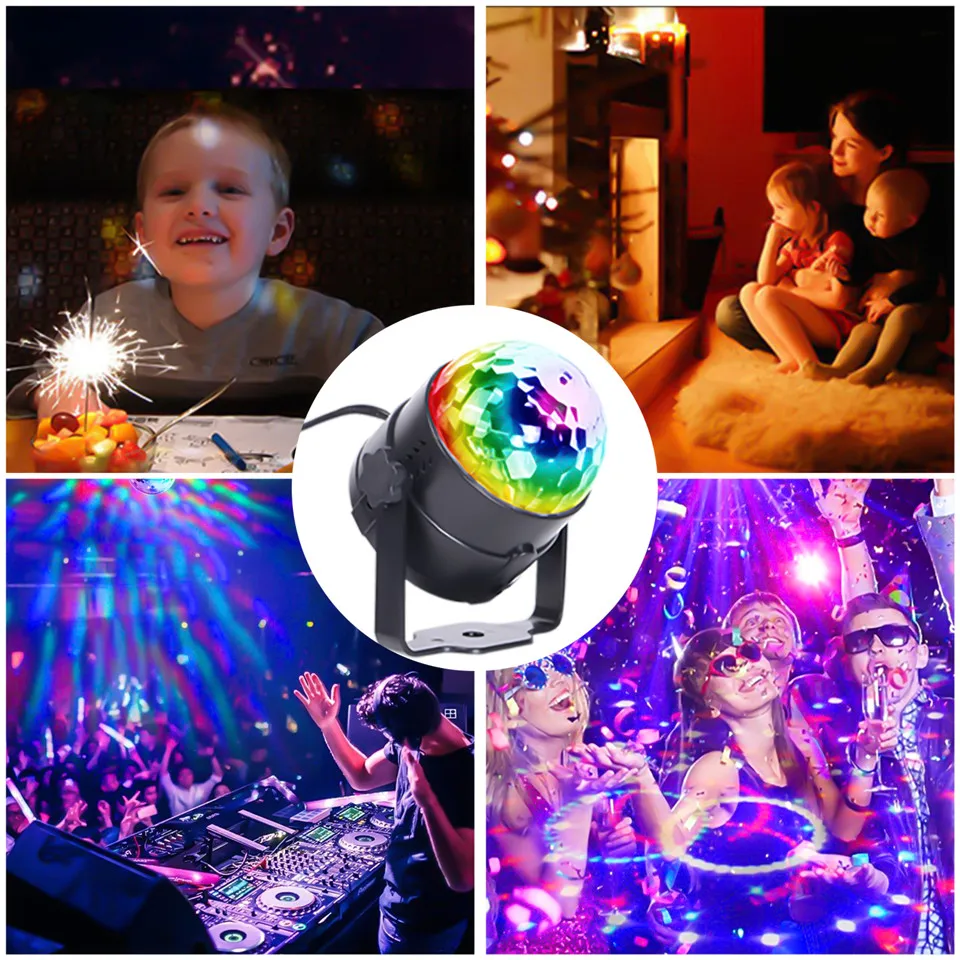 Activated Rotating Disco Ball DJ 3W 3 RGB Stage LED Light For Christmas Wedding Sound Party New Colored KTV Bar Flash Laser