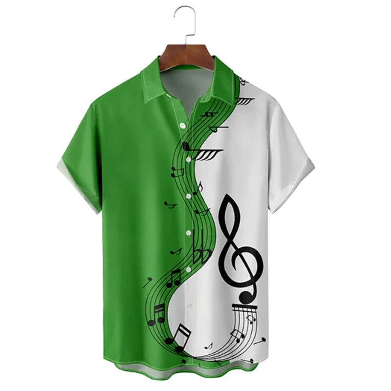 Chemise hawaïenne d'été pour hommes, motif imprimé Notes de musique, rue en plein air, manches courtes, vêtements imprimés, créateur de mode