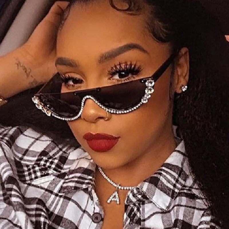 Classic Half Frame ins Style Diamond Sunglasses 2024 New Fashion Street Sunglasses Trend Dress Stage Performance Sunglasses