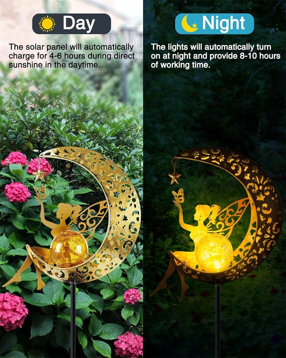 Solar Garden Statues Outdoor Decor Fairy Moon Figurine Light Stake Ornament for Patio, Lawn, Yard, Pathway gift for Mom Grandma