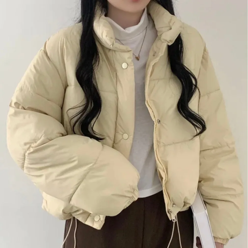 

Women's Chic Winter ort down Jaet Stand Collar Warmth Faionable Versatile Cotton Coat for Young Adults Long Sve